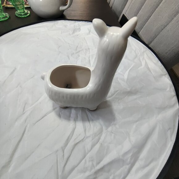 Llama Ceramic Planter in White & Tan.  For Your Amusement. Measures 7.5" x 6.5" - Picture 6 of 6
